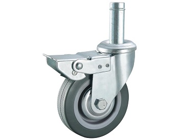 Gray Rubber Caster Swivel Threaded Stem with Brake