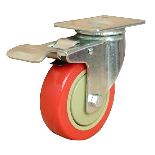 Red medium duty swivel caster with total brake 