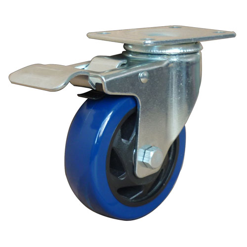 Blue medium duty swivel caster with total brake