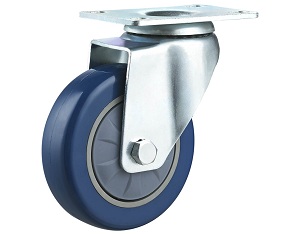 Medium Duty Caster with Blue Polyurethane Wheel