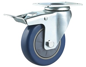 Medium Duty Caster with Blue Polyurethane Wheel 