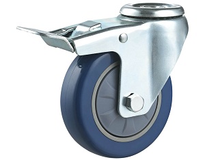 Medium Duty Caster with Blue Polyurethane Wheel 