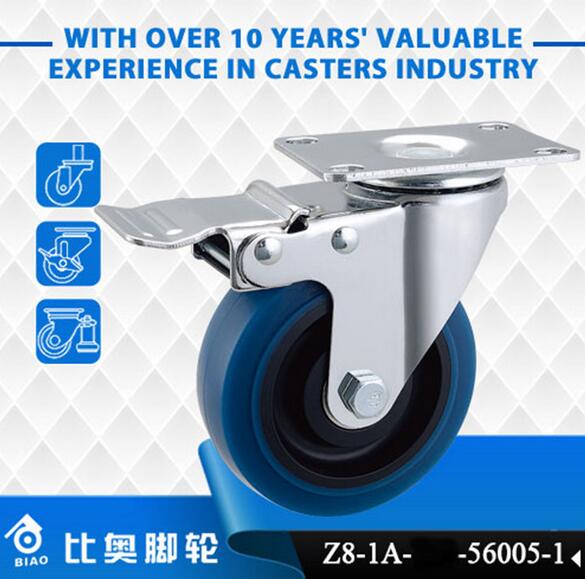 Zhongshan casters 3 inch medium blue double axis fixed TPR wheel elastic wheel 原始圖片3