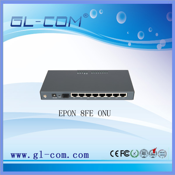 EPON 8口百兆铁壳ONU，适用于安防监控，兼容中兴、华为等OLT